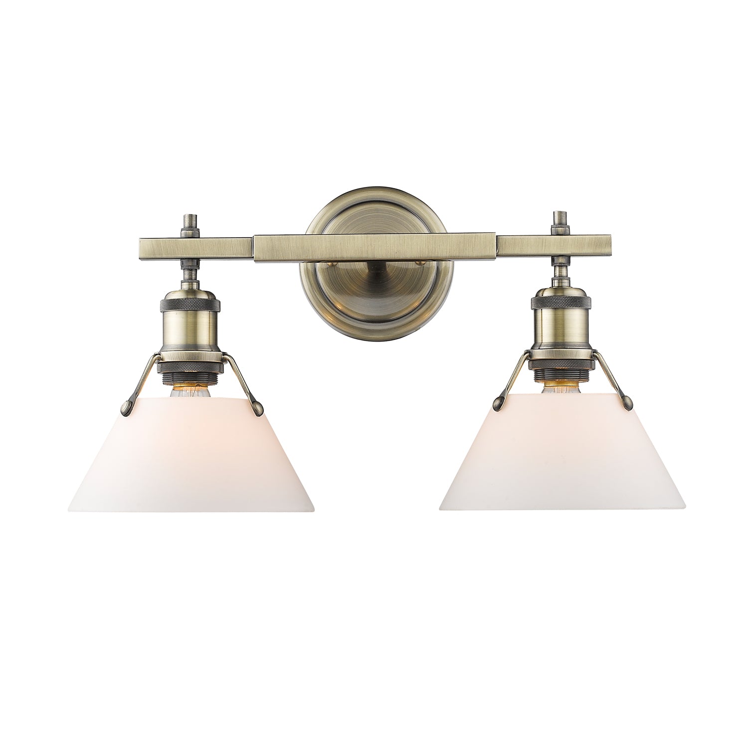 Orwell 2-Light Vanity Light in Aged Brass with Opal Glass - - Golden Lighting