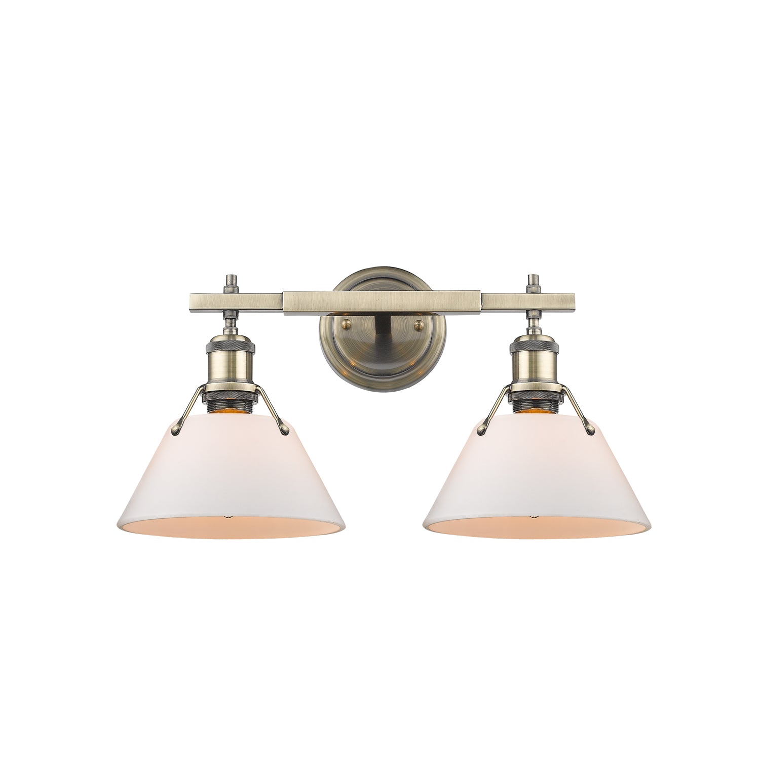 Orwell 2-Light Vanity Light in Aged Brass with Opal Glass - Default Title - Golden Lighting