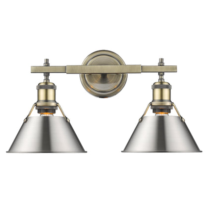 Orwell 2-Light Vanity Light in Aged Brass with Pewter - - Golden Lighting