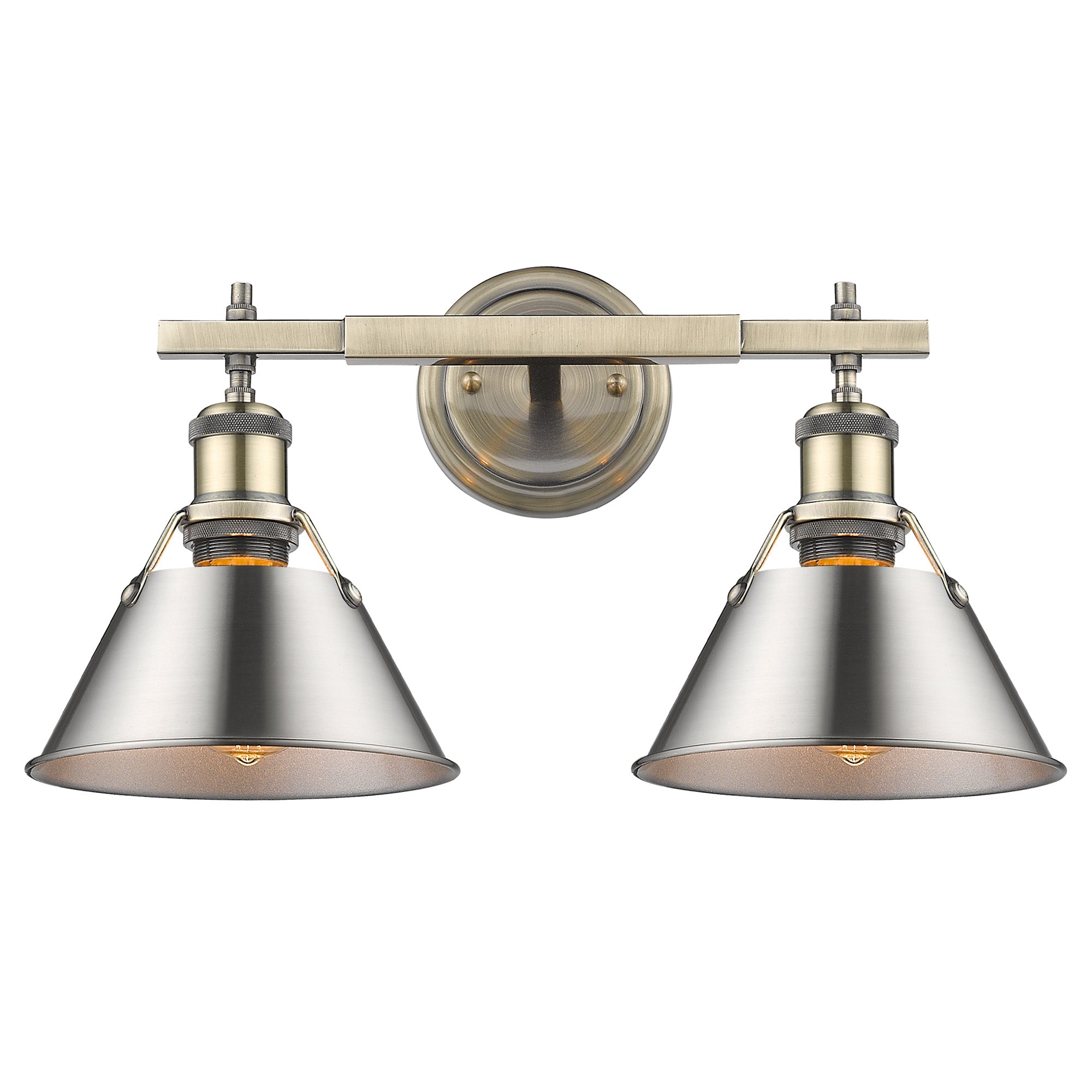 Orwell 2-Light Vanity Light in Aged Brass with Pewter - Aged Brass / Pewter / Silver - Golden Lighting