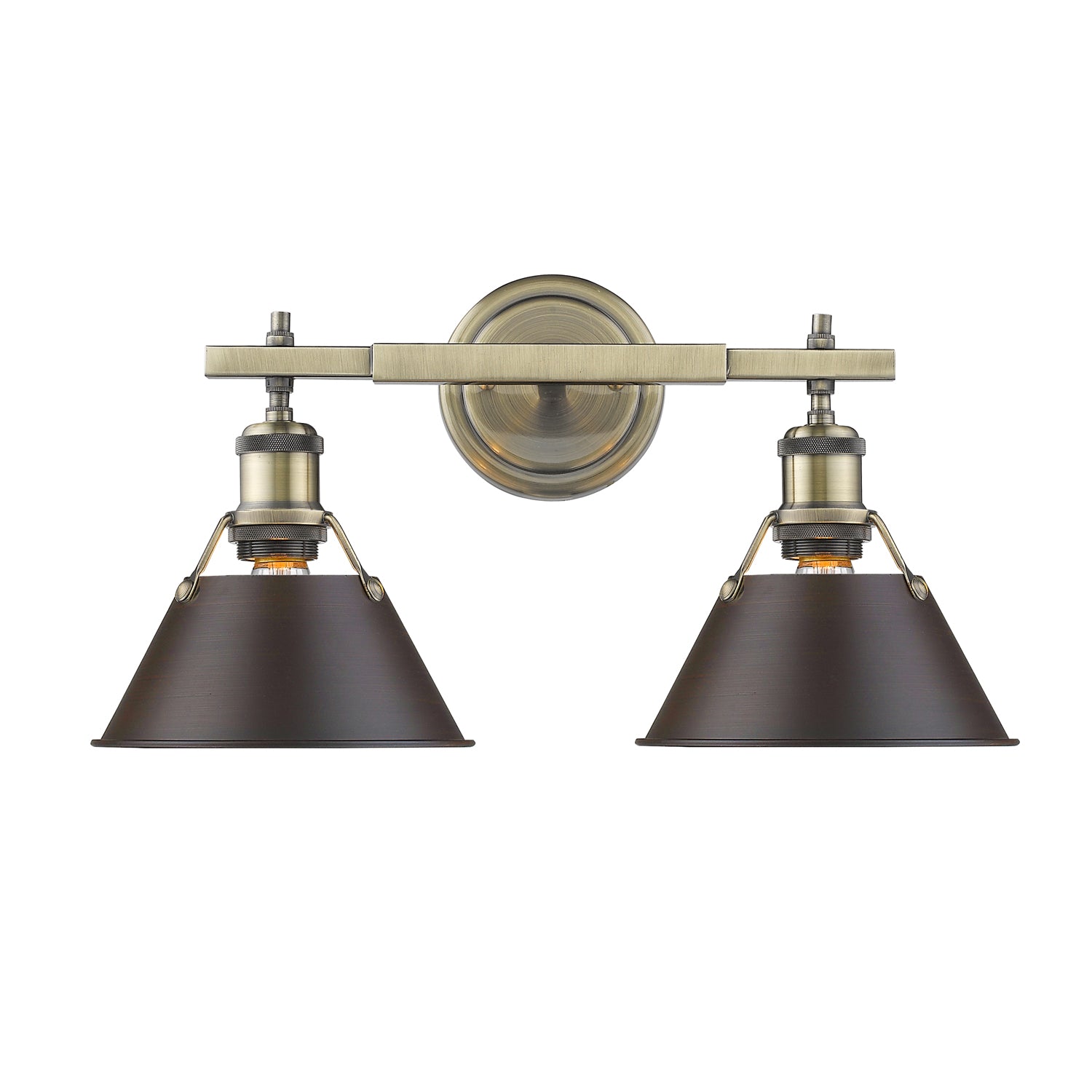 Orwell 2-Light Vanity Light in Aged Brass with Rubbed Bronze - - Golden Lighting