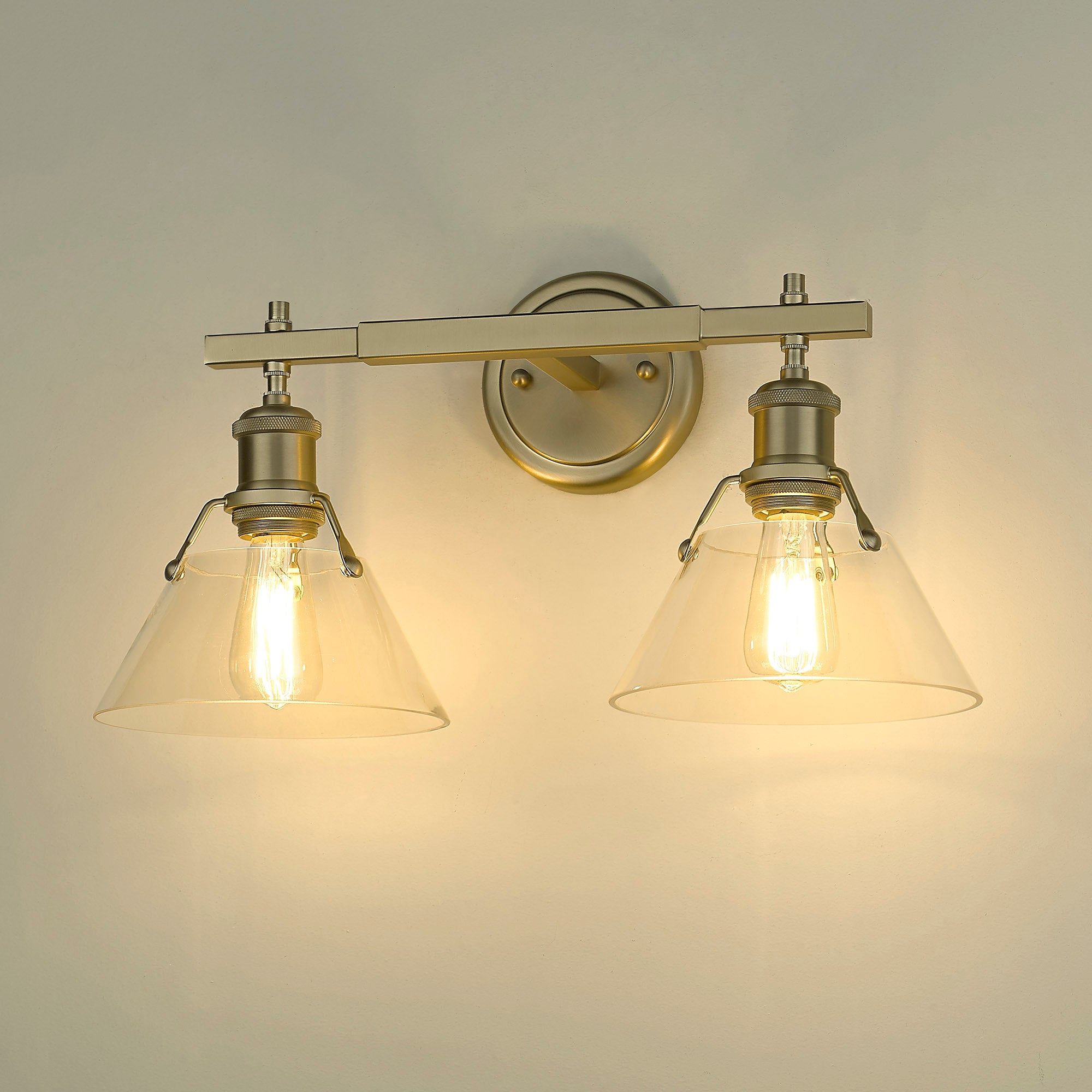 Yep by Golden Lighting Orwell 2-light Vanity in Brushed Champagne Brass and Clear Glass - - Golden Lighting
