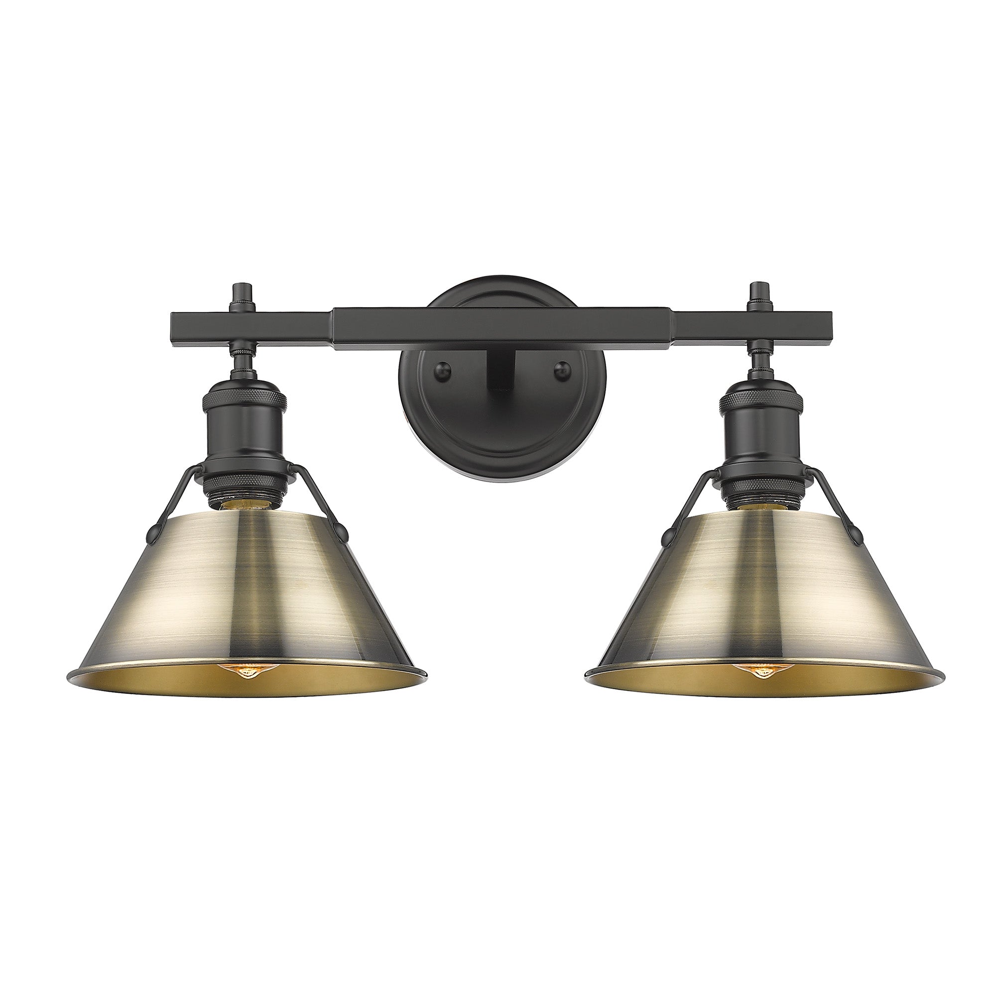 Orwell 2-Light Vanity Light in Matte Black with Aged Brass - - Golden Lighting