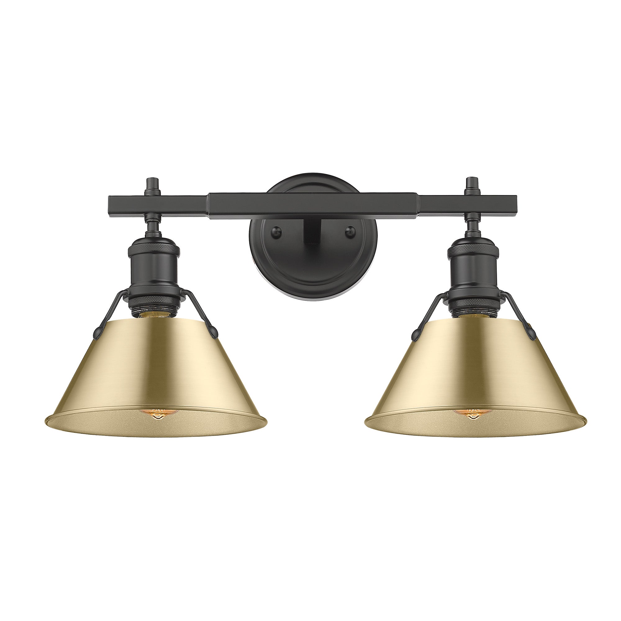 Orwell 2-Light Vanity Light in Matte Black with Brushed Champagne Bronze - - Golden Lighting