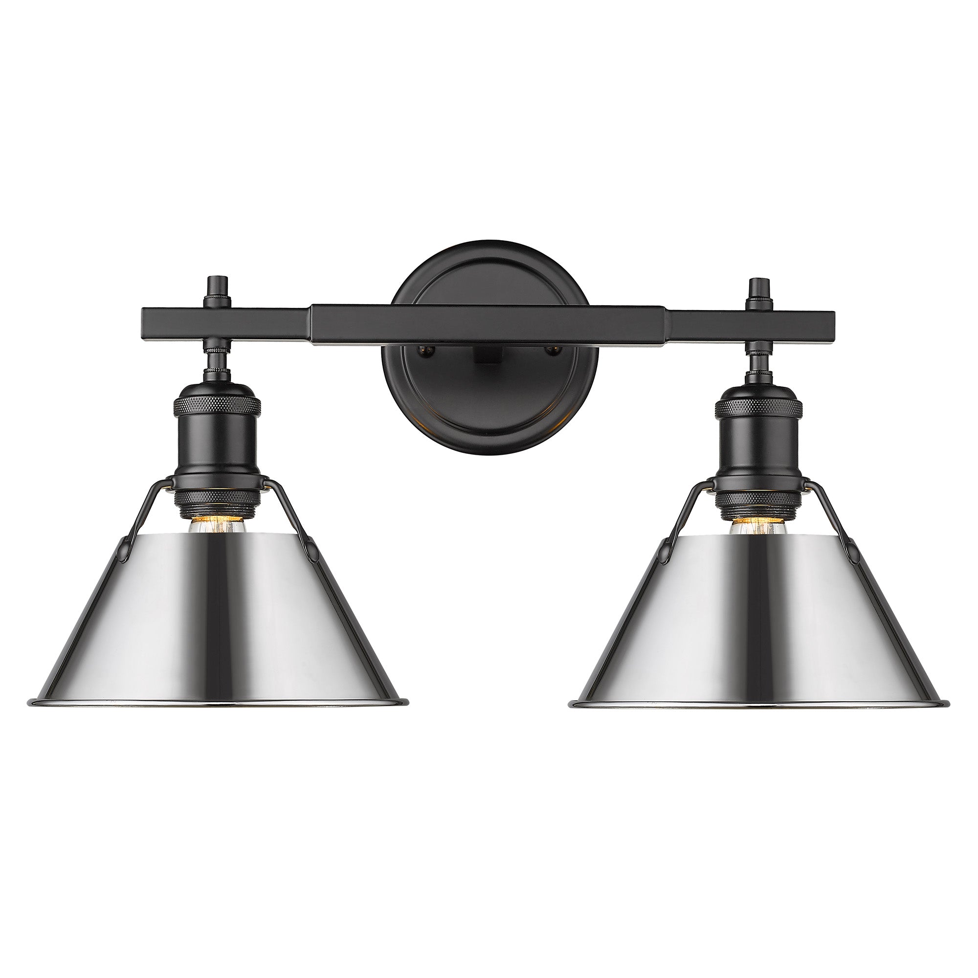 Orwell 2-Light Vanity Light in Matte Black with Chrome - - Golden Lighting