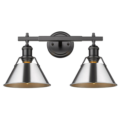 Orwell 2-Light Vanity Light in Matte Black with Chrome - Matte Black / Chrome / Silver - Golden Lighting