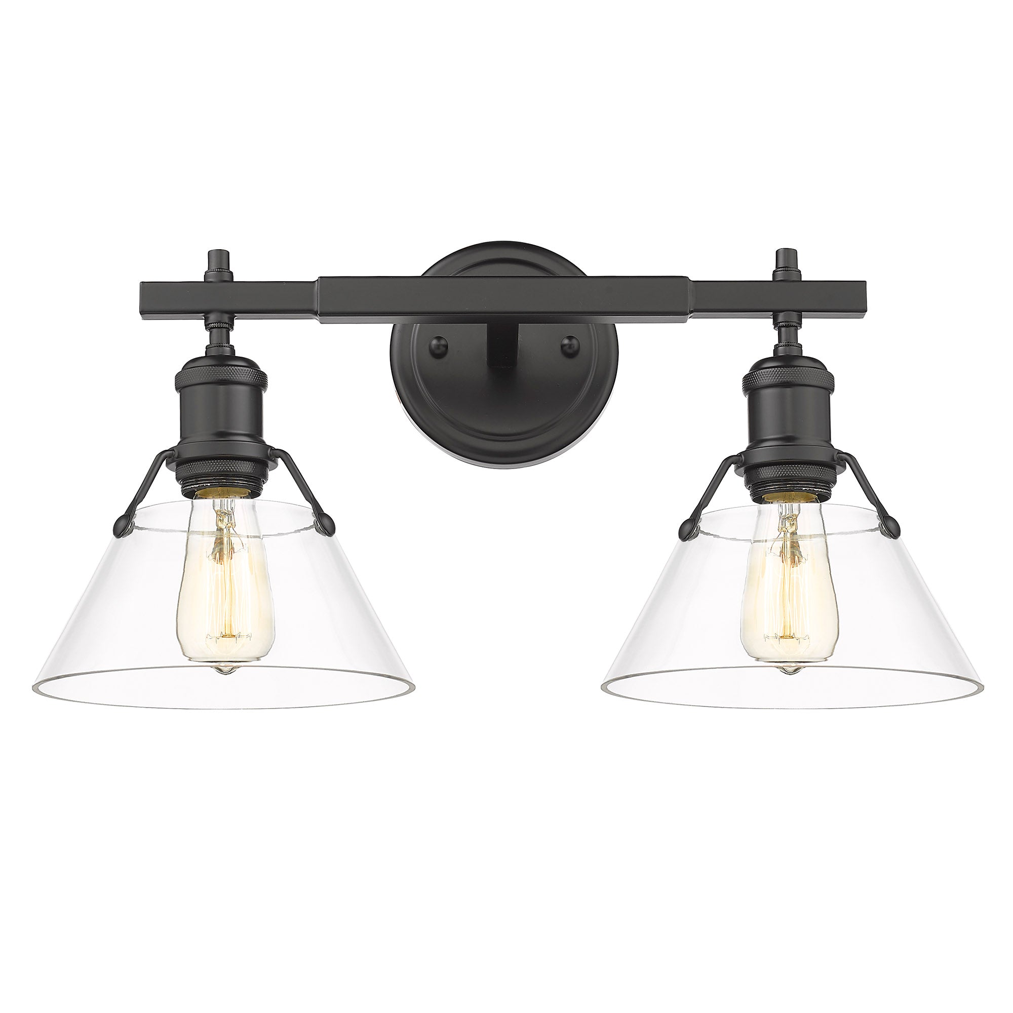 Orwell 2-Light Vanity Light in Matte Black with Clear Glass - - Golden Lighting