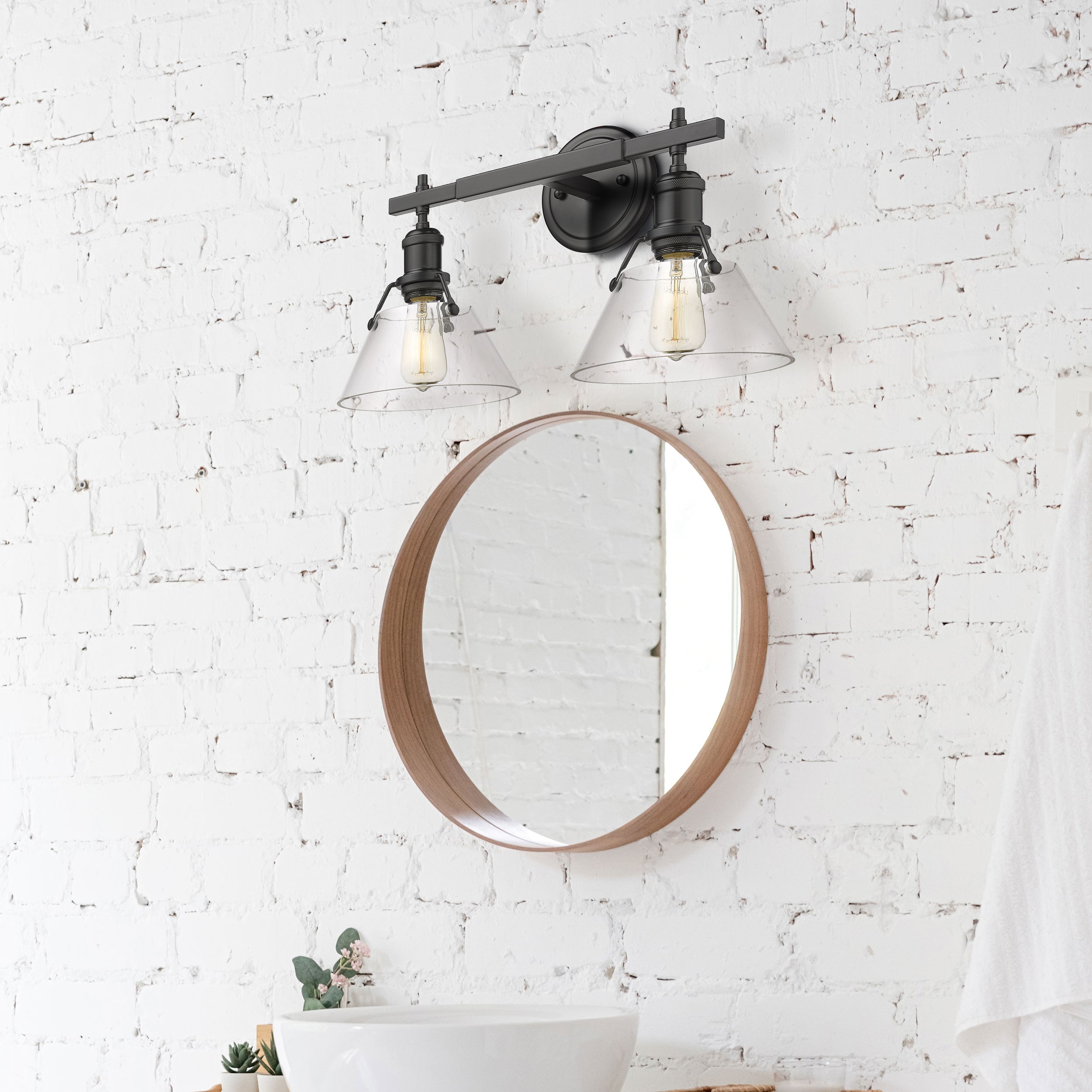 Yep by Golden Lighting Orwell 2-light Vanity in Matte Black and Clear Glass - - Golden Lighting
