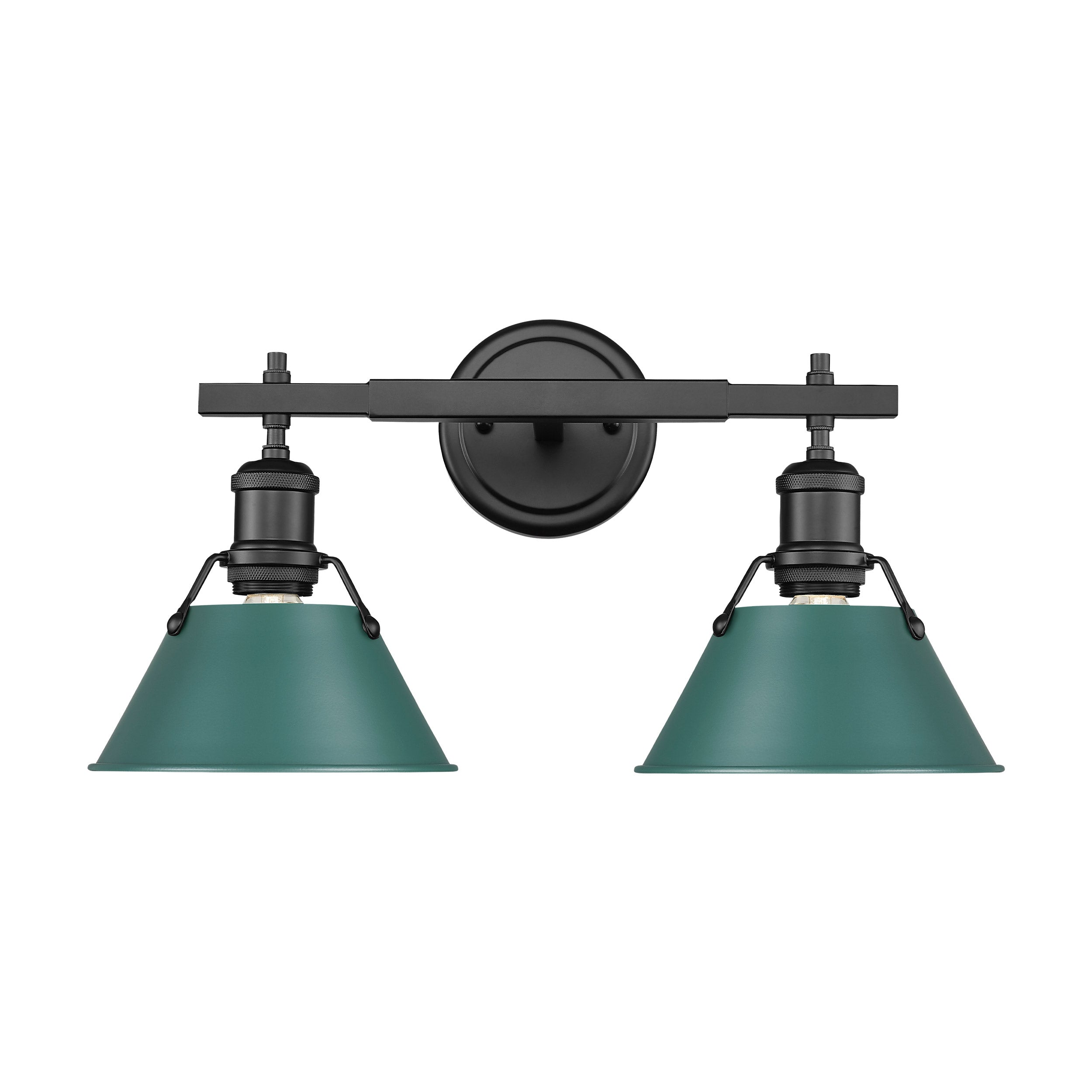 Orwell 2-Light Vanity Light in Matte Black with Pine Green - - Golden Lighting