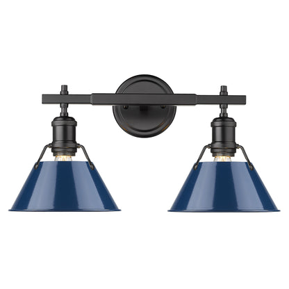 Orwell 2-Light Vanity Light in Matte Black with Matte Navy - - Golden Lighting