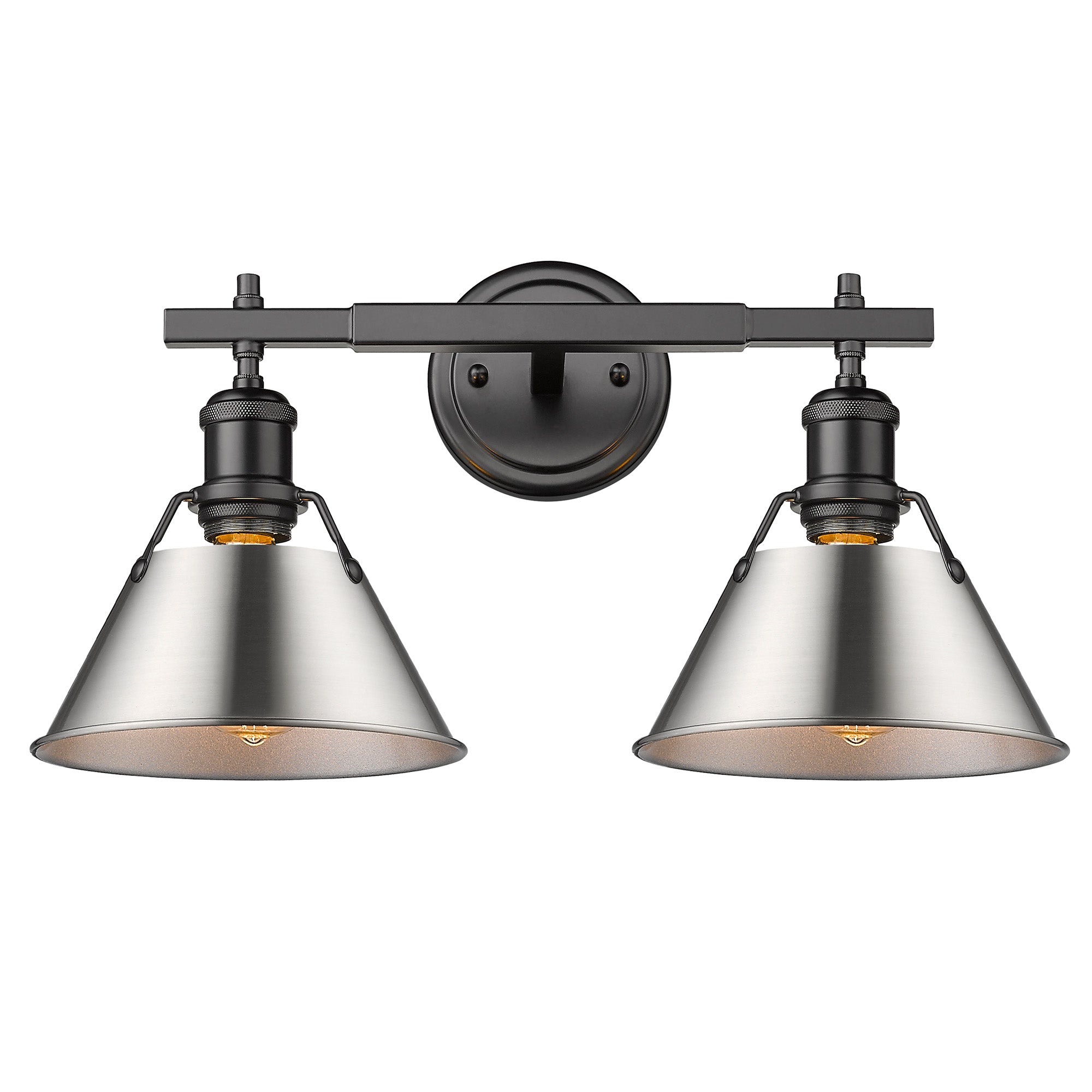 Orwell 2-Light Vanity Light in Matte Black with Pewter - Matte Black / Pewter / Silver - Golden Lighting