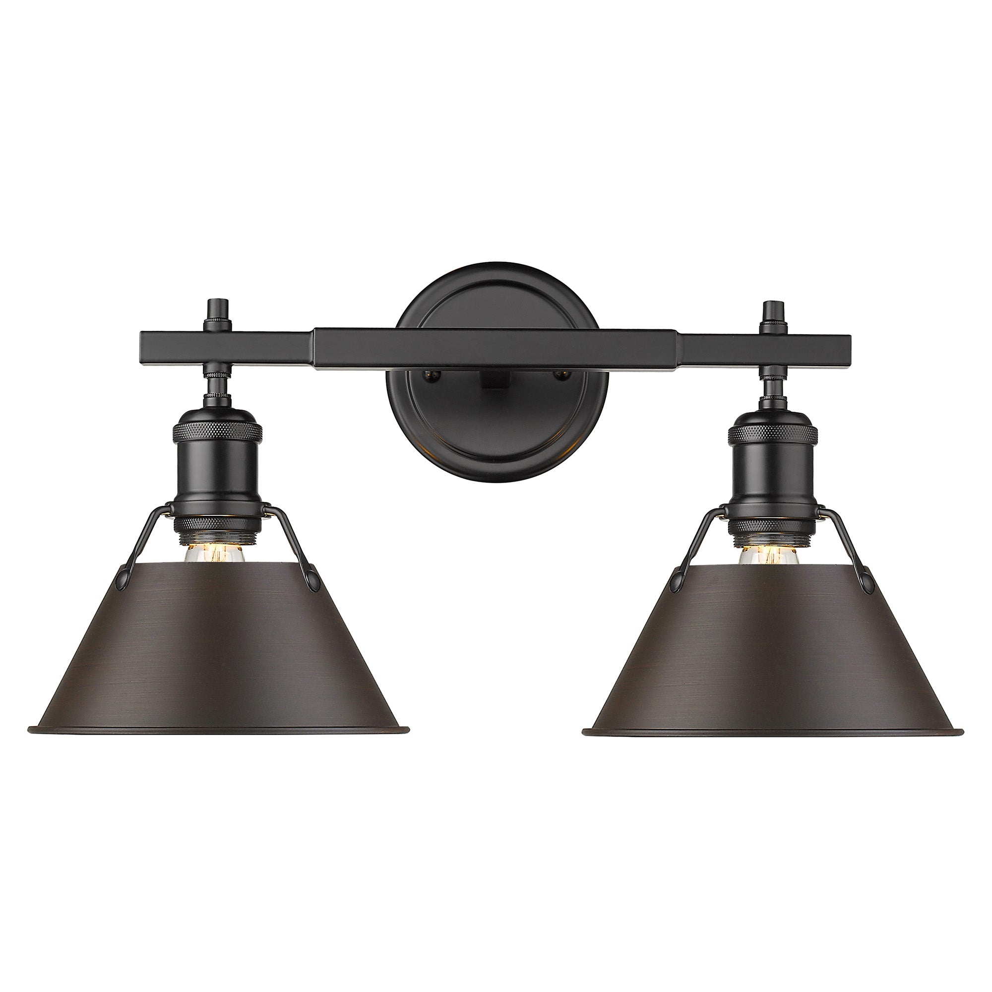 Orwell 2-Light Vanity Light in Matte Black with Rubbed Bronze - - Golden Lighting