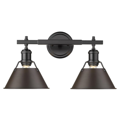 Orwell 2-Light Vanity Light in Matte Black with Rubbed Bronze - - Golden Lighting