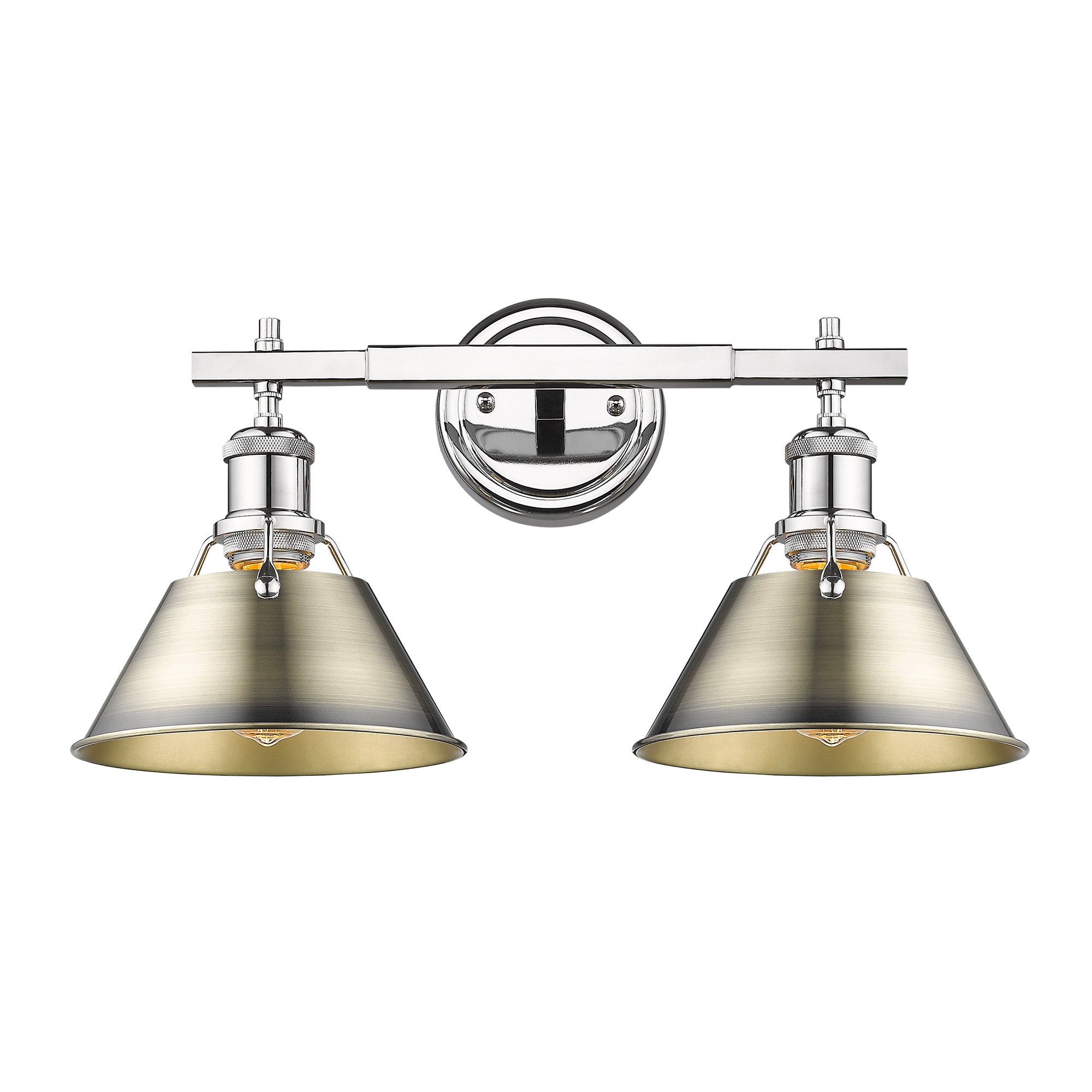 Orwell 2-Light Vanity Light in Chrome with Aged Brass - - Golden Lighting