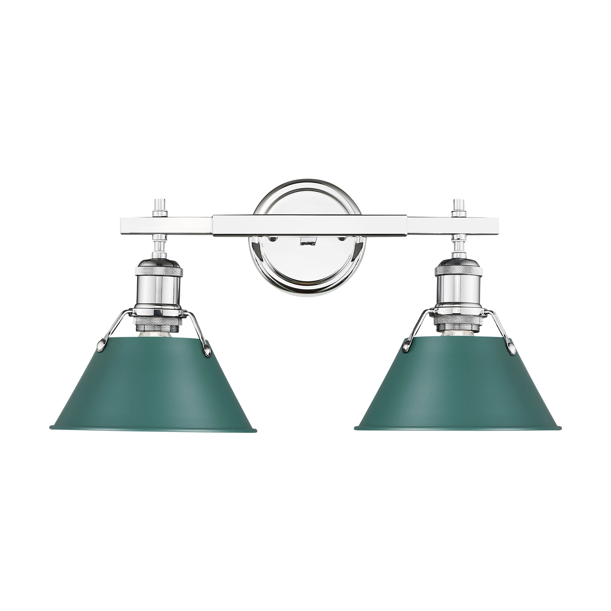 Orwell 2-Light Vanity Light in Chrome with Pine Green - - Golden Lighting