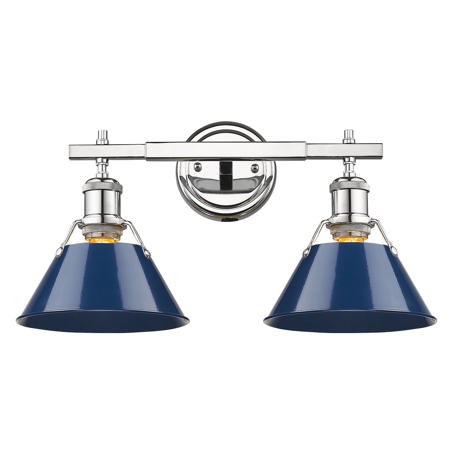 Orwell 2-Light Vanity Light in Chrome with Matte Navy - Chrome / Matte Navy / Blue - Golden Lighting