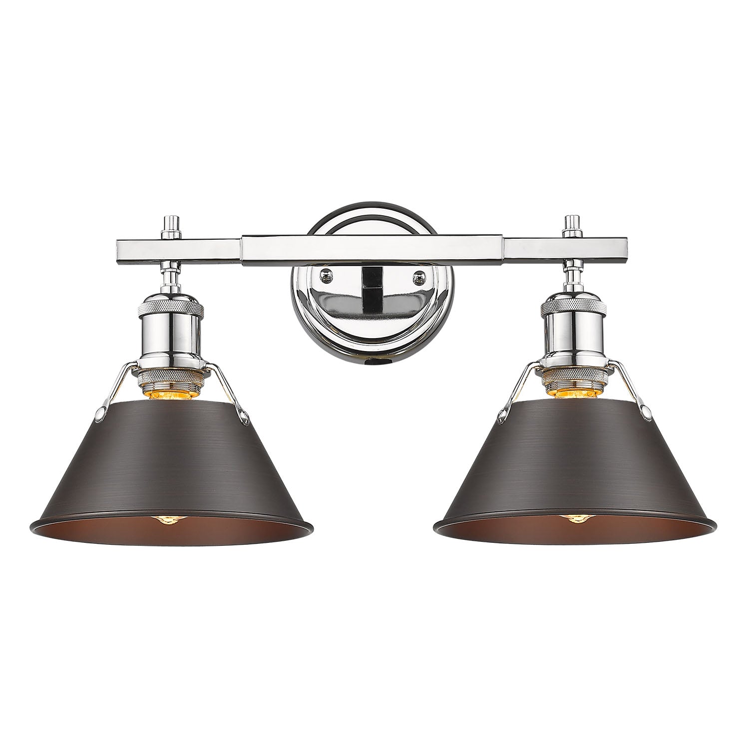 Orwell 2-Light Vanity Light in Chrome with Rubbed Bronze - Chrome / Rubbed Bronze / Bronze - Golden Lighting