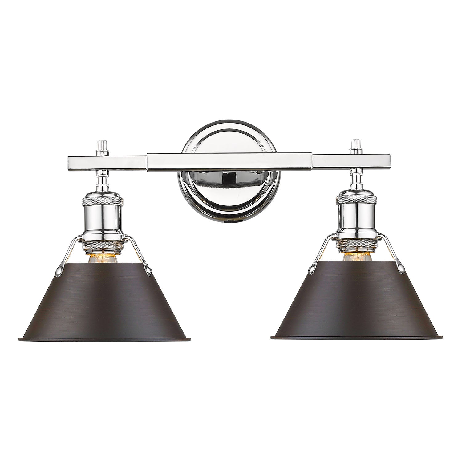 Orwell 2-Light Vanity Light in Chrome with Rubbed Bronze - - Golden Lighting