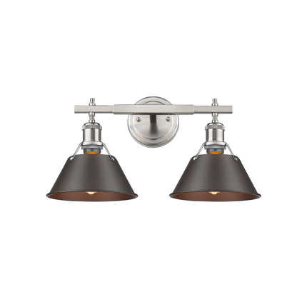 Orwell 2-Light Vanity Light in Pewter with Rubbed Bronze - Pewter / Rubbed Bronze / Bronze - Golden Lighting