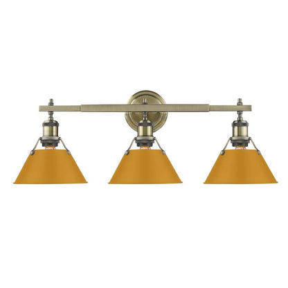 Yep by Golden Lighting Orwell 3-light Vanity in Aged Brass and Auric Yellow shade - - Golden Lighting