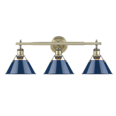 Yep by Golden Lighting Orwell 3-light Vanity in Aged Brass and Navy Blue shade - - Golden Lighting