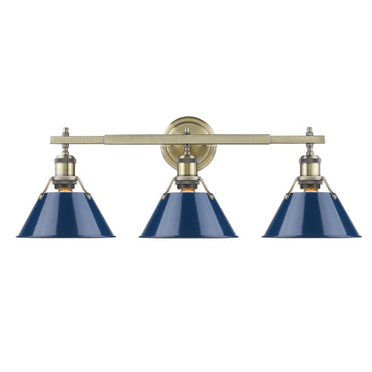 Yep by Golden Lighting Orwell 3-light Vanity in Aged Brass and Navy Blue shade - - Golden Lighting