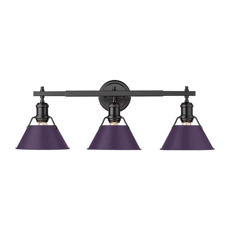 Yep by Golden Lighting Orwell 3-light Vanity in Matte Black and Exotic Purple shade - - Golden Lighting