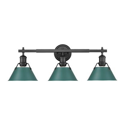 Yep by Golden Lighting Orwell 3-light Vanity in Matte Black and Pine Green shade - - Golden Lighting