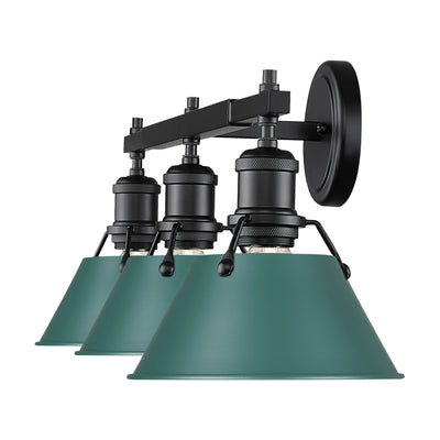Yep by Golden Lighting Orwell 3-light Vanity in Matte Black and Pine Green shade - - Golden Lighting