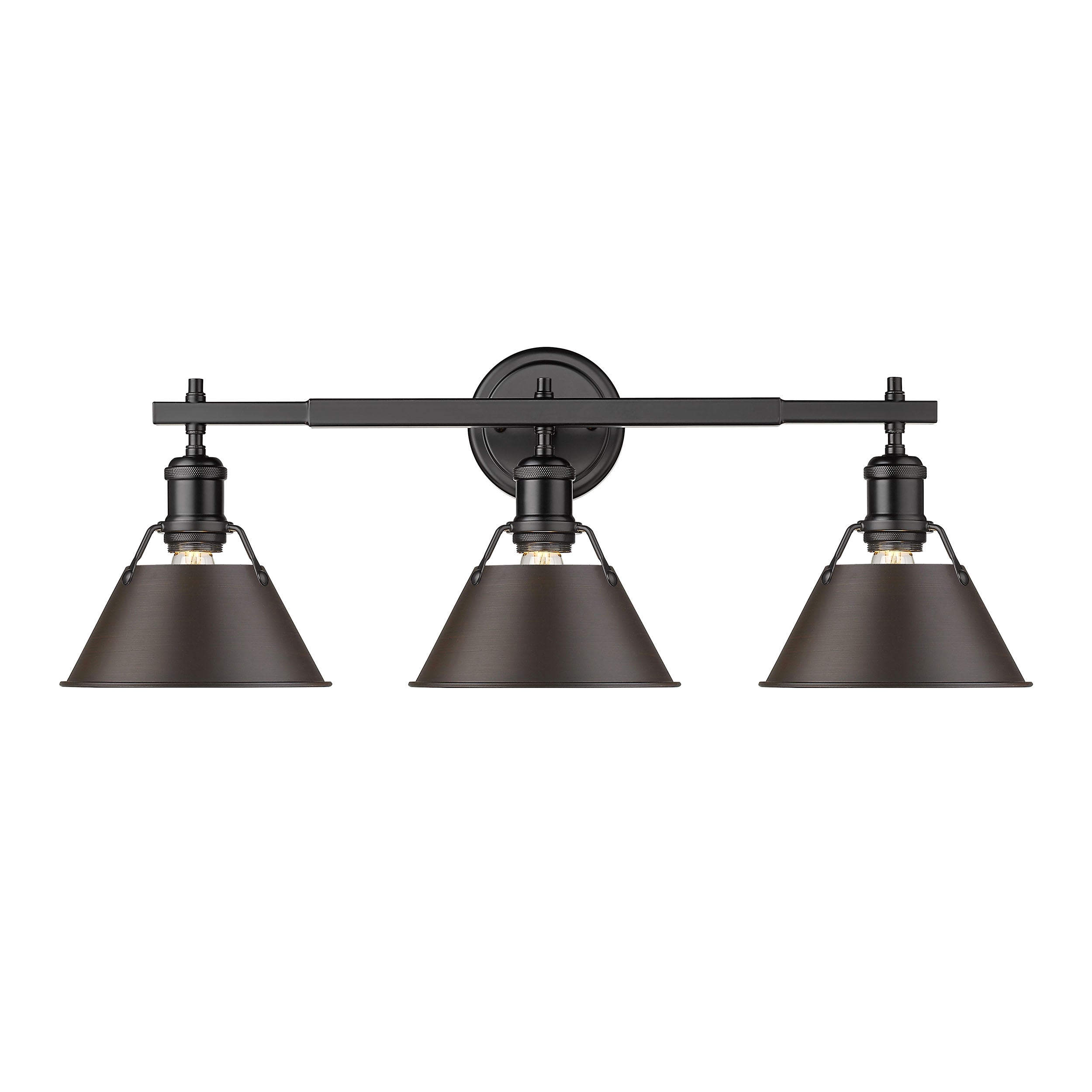 Yep by Golden Lighting Orwell 3-light Vanity in Matte Black and Rubbed Bronze shade - - Golden Lighting