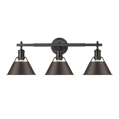 Yep by Golden Lighting Orwell 3-light Vanity in Matte Black and Rubbed Bronze shade - - Golden Lighting