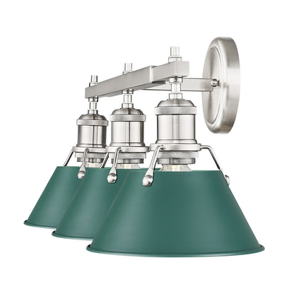 Yep by Golden Lighting Orwell 3-light Vanity in Pewter and Pine Green shade - - Golden Lighting