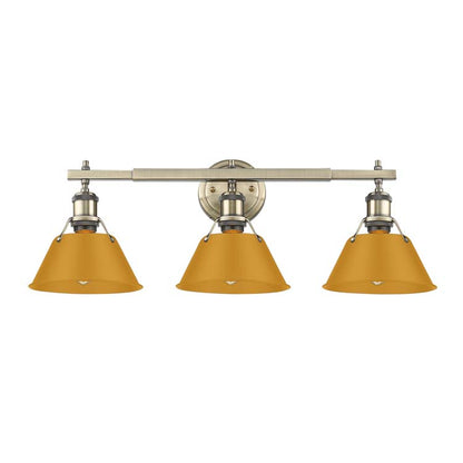 Yep by Golden Lighting Orwell 3-light Vanity in Aged Brass and Auric Yellow shade