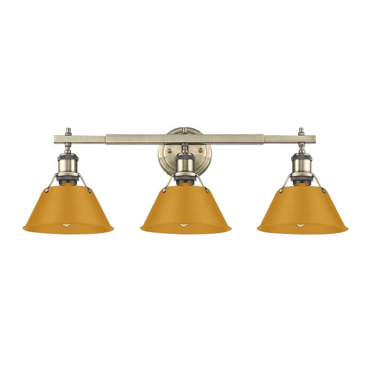 Yep by Golden Lighting Orwell 3-light Vanity in Aged Brass and Auric Yellow shade