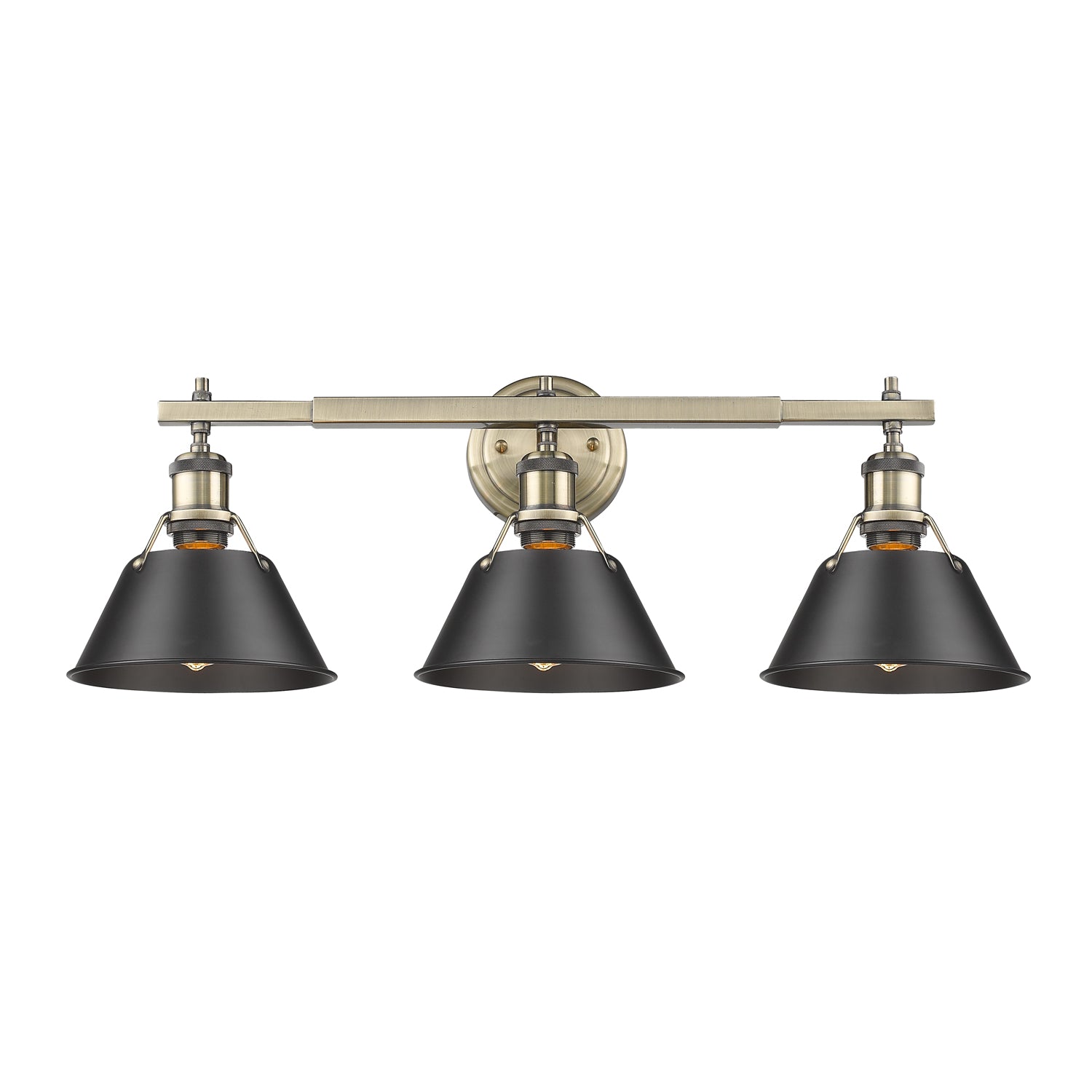 Orwell 3-Light Vanity Light in Aged Brass with Matte Black - Default Title - Golden Lighting