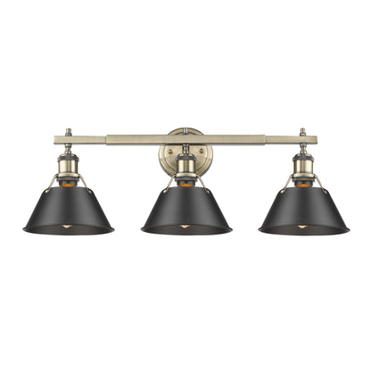 Orwell 3-Light Vanity Light in Aged Brass with Matte Black - Aged Brass / Matte Black / Black - Golden Lighting