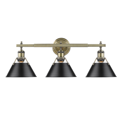 Orwell 3-Light Vanity Light in Aged Brass with Matte Black - - Golden Lighting