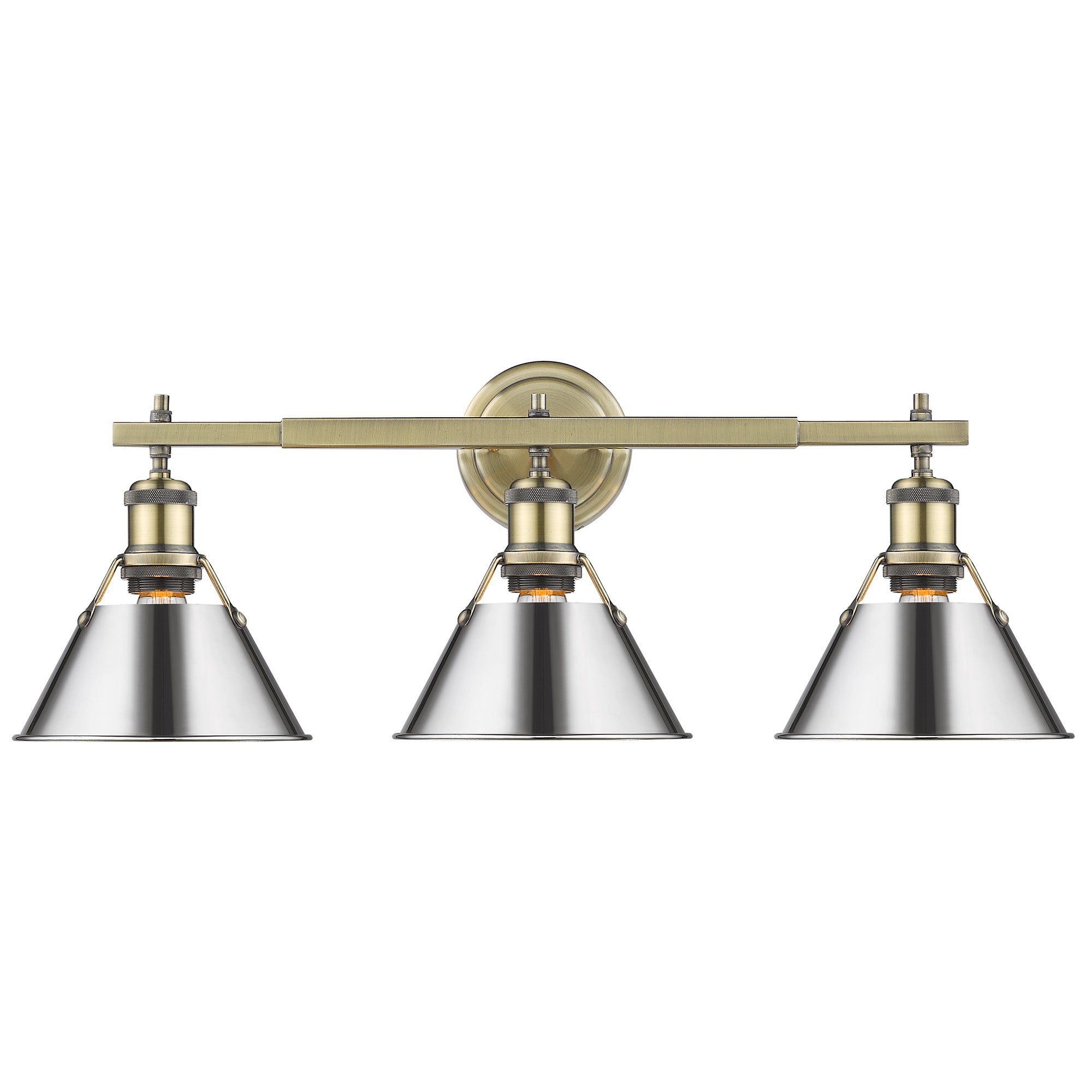 Orwell 3-Light Vanity Light in Aged Brass with Chrome - - Golden Lighting