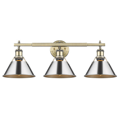 Orwell 3-Light Vanity Light in Aged Brass with Chrome - Aged Brass / Chrome / Silver - Golden Lighting