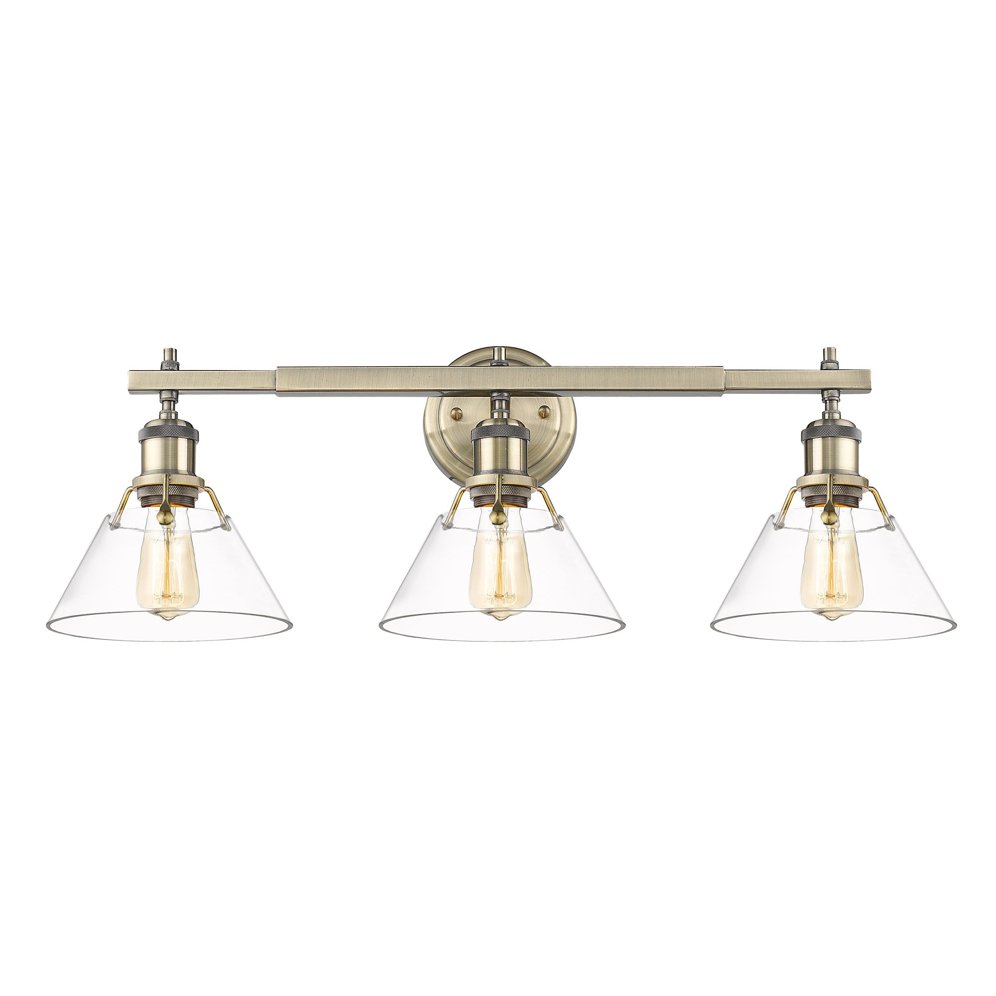 Orwell 3-Light Vanity Light in Aged Brass with Clear Glass - - Golden Lighting