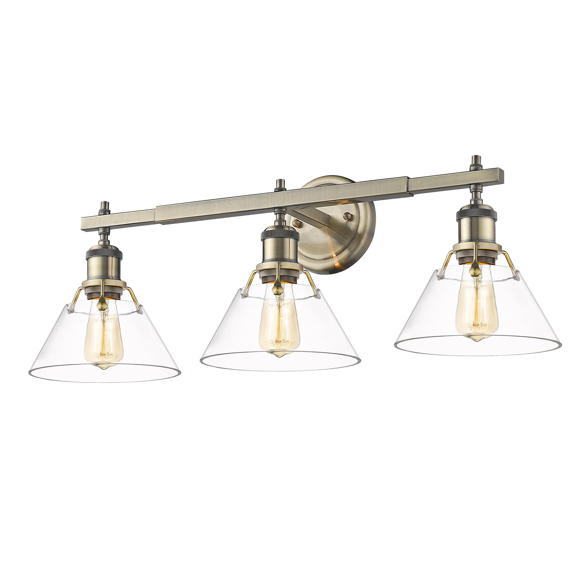 Orwell 3-Light Vanity Light in Aged Brass with Clear Glass - Default Title - Golden Lighting