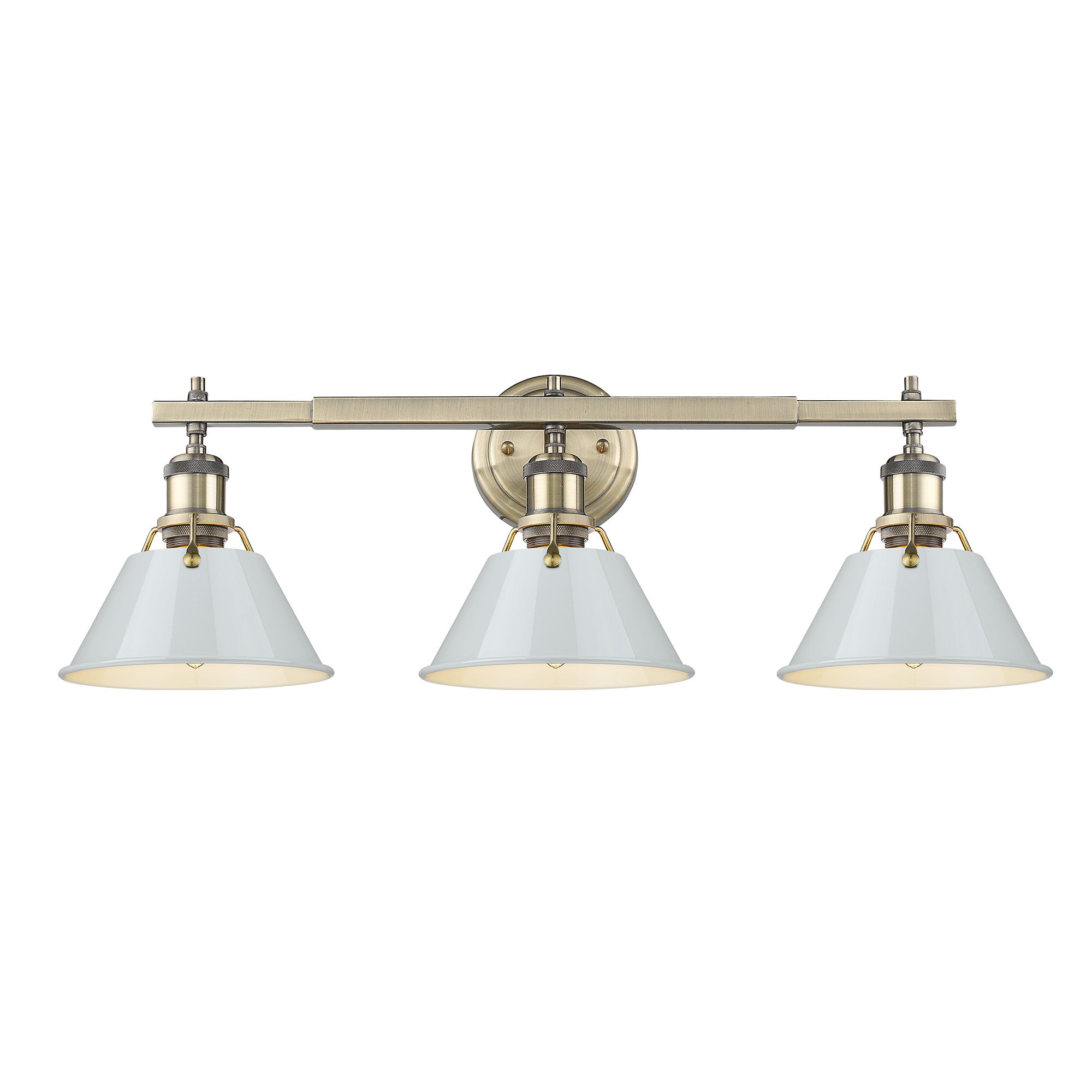 Orwell 3-Light Vanity Light in Aged Brass with Dusky Blue - - Golden Lighting