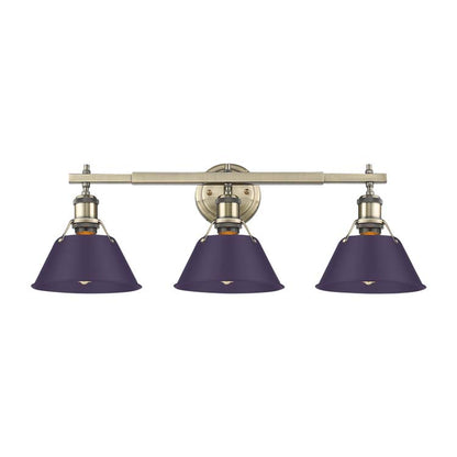 Yep by Golden Lighting Orwell 3-light Vanity in Aged Brass and Exotic Purple shade