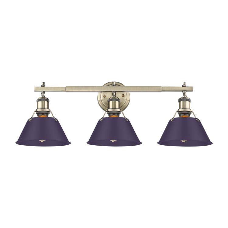 Yep by Golden Lighting Orwell 3-light Vanity in Aged Brass and Exotic Purple shade
