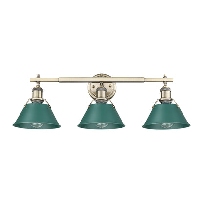 Orwell 3-Light Vanity Light in Aged Brass with Pine Green - Aged Brass / Pine Green / Green - Golden Lighting