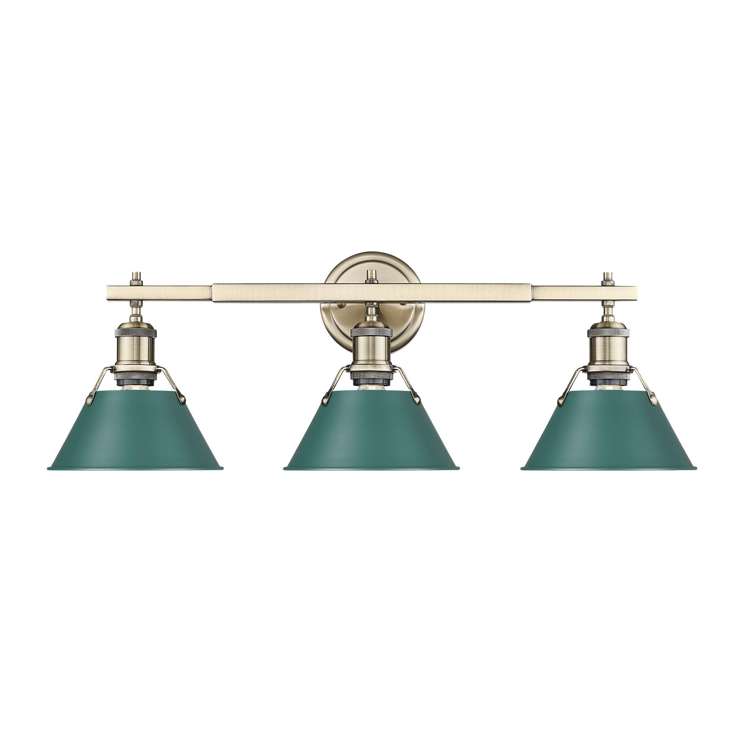 Orwell 3-Light Vanity Light in Aged Brass with Pine Green - - Golden Lighting