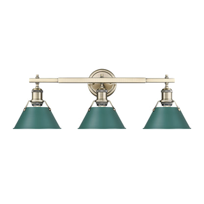 Orwell 3-Light Vanity Light in Aged Brass with Pine Green - - Golden Lighting