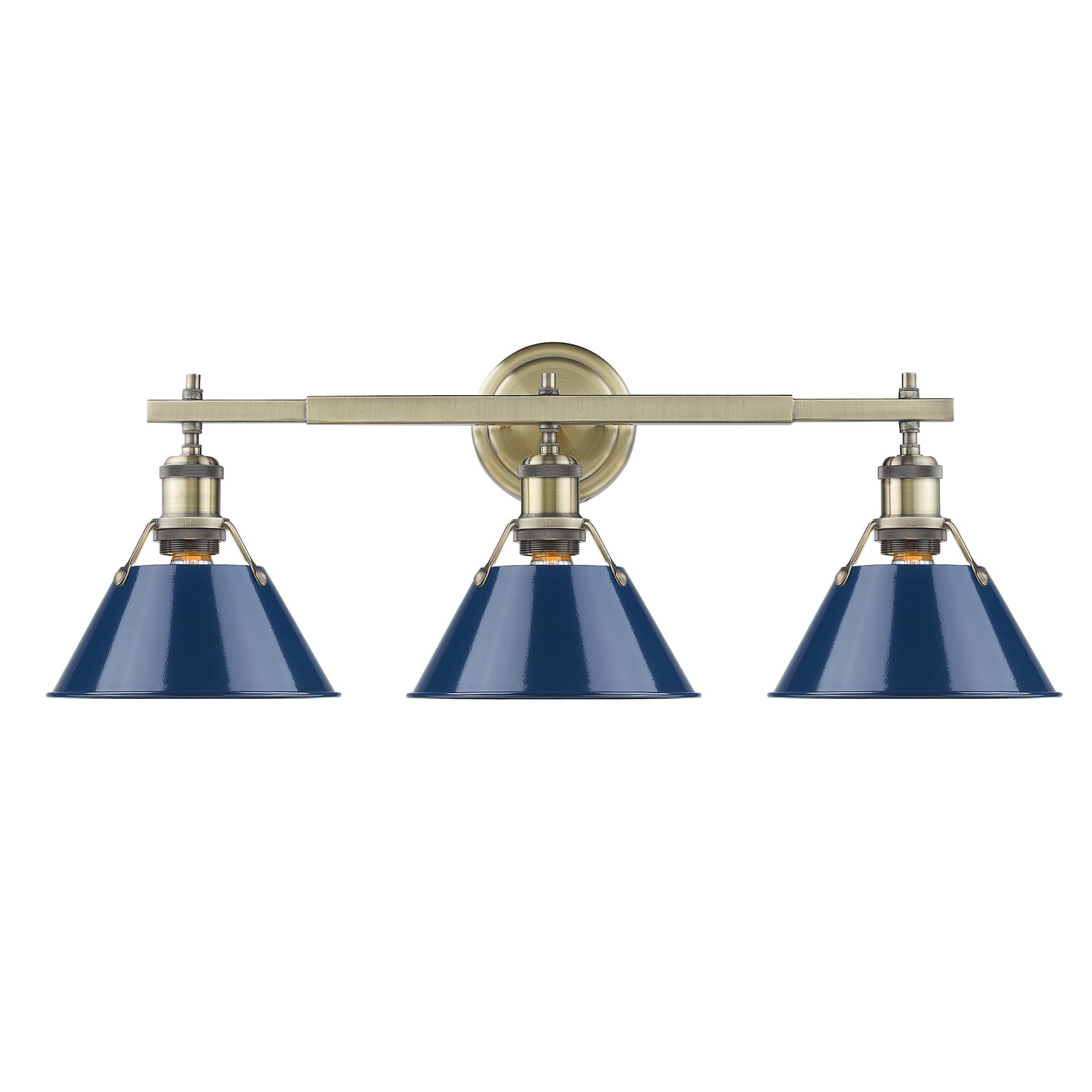 Orwell 3-Light Vanity Light in Aged Brass with Matte Navy - - Golden Lighting