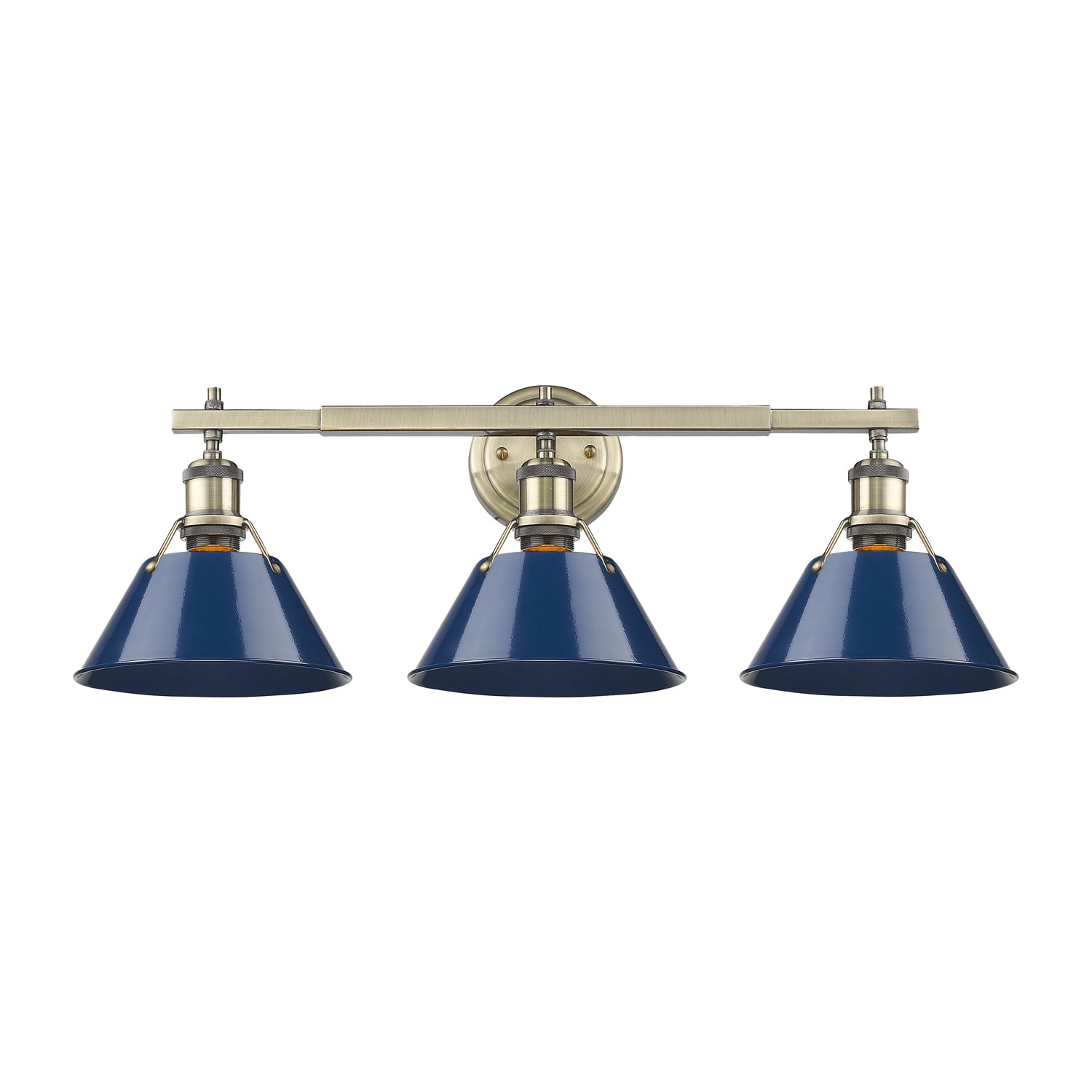 Orwell 3-Light Vanity Light in Aged Brass with Matte Navy - Aged Brass / Matte Navy / Blue - Golden Lighting