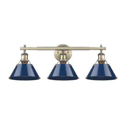 Orwell 3-Light Vanity Light in Aged Brass with Matte Navy - Aged Brass / Matte Navy / Blue - Golden Lighting